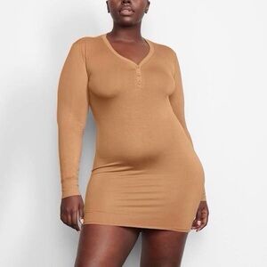 SKIMS Soft Lounge Henley Sleep Dress | Ochre | Size L